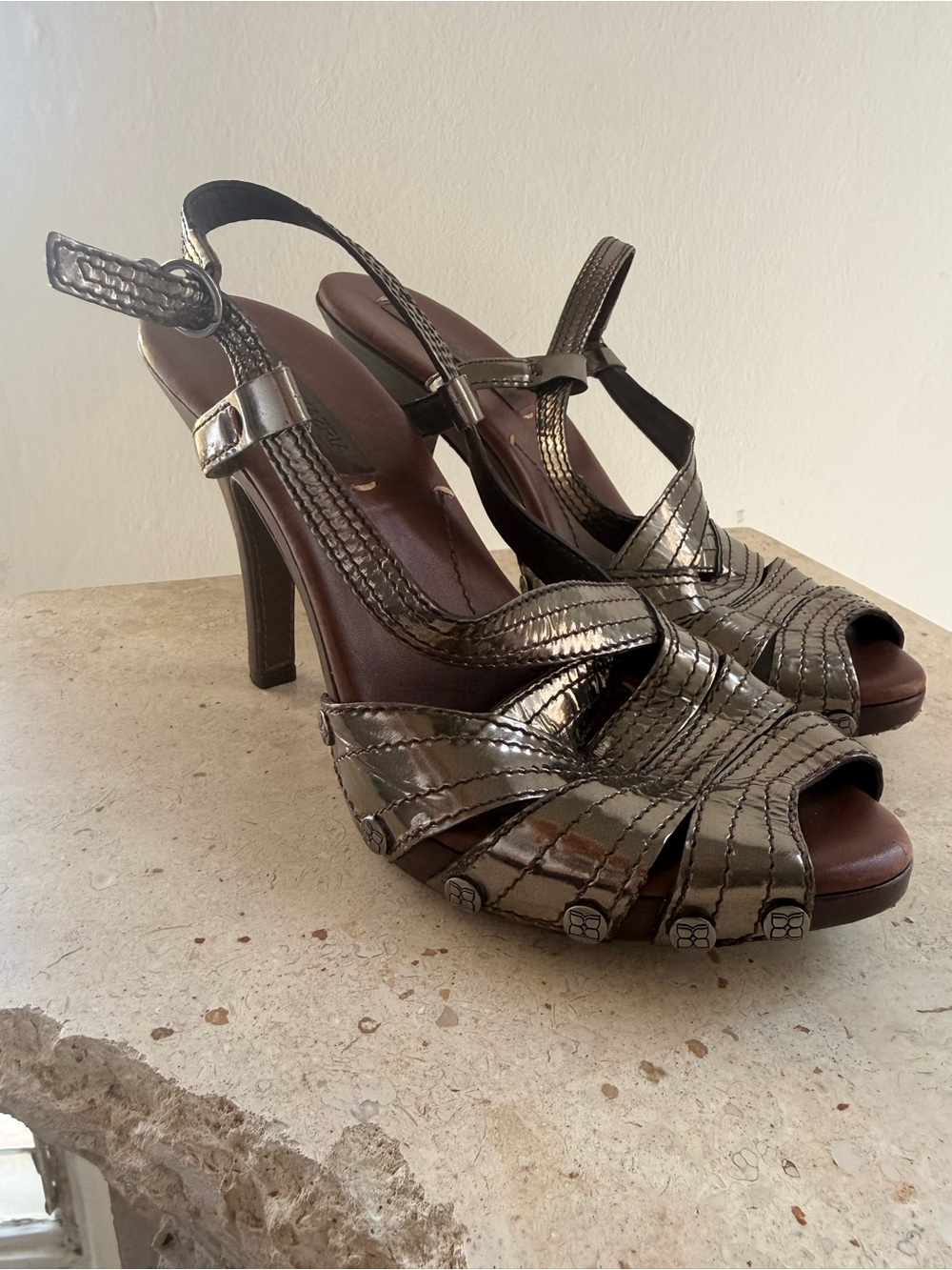BCBG Metallic Brown High Heel Sandals